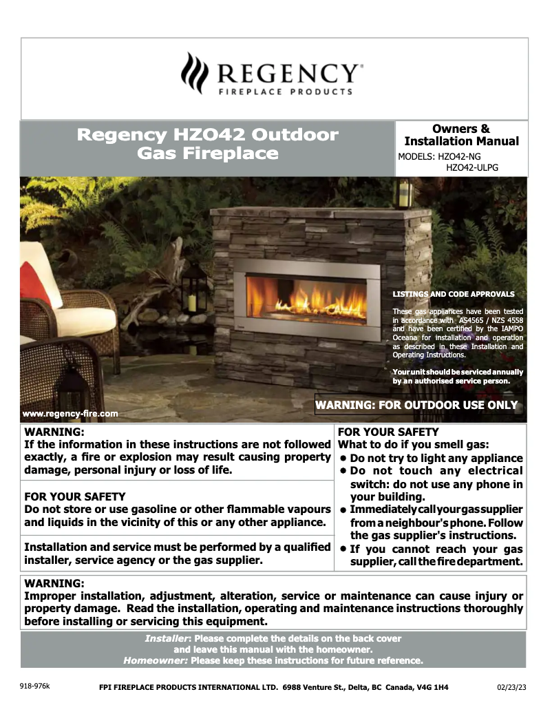 Page 1 de la notice Manuel utilisateur Regency Gemfire HZO42