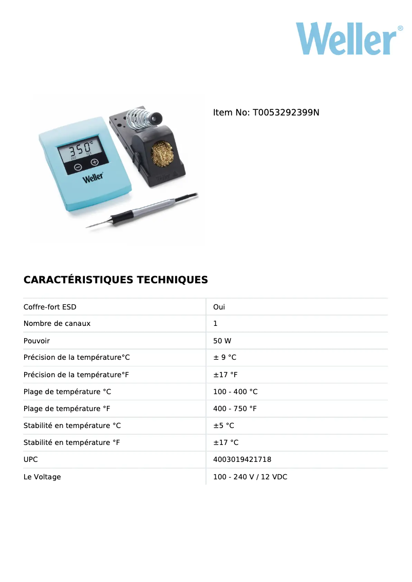 Page 1 de la notice Fiche technique Weller WSM 1