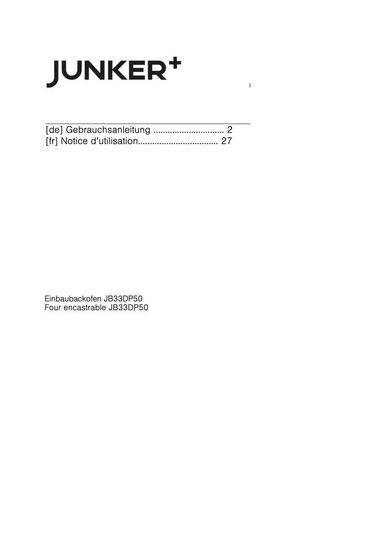 Page n°1 - Manuel utilisateur Junker JB33DP50