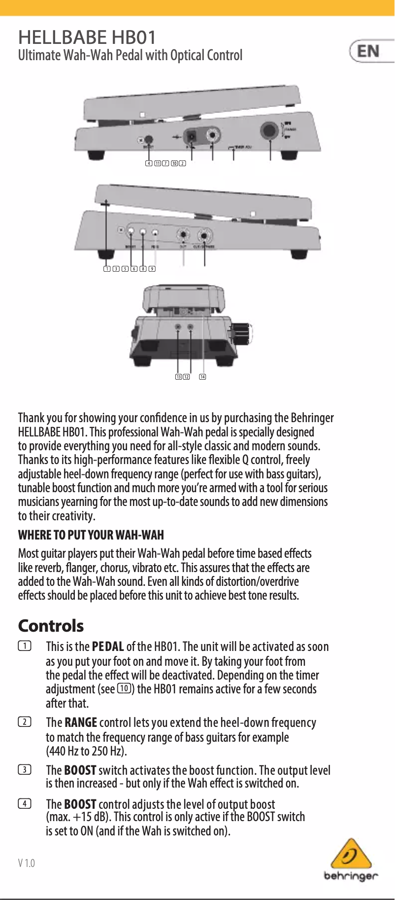 Page 1 de la notice Manuel utilisateur Behringer Hellbabe HB01
