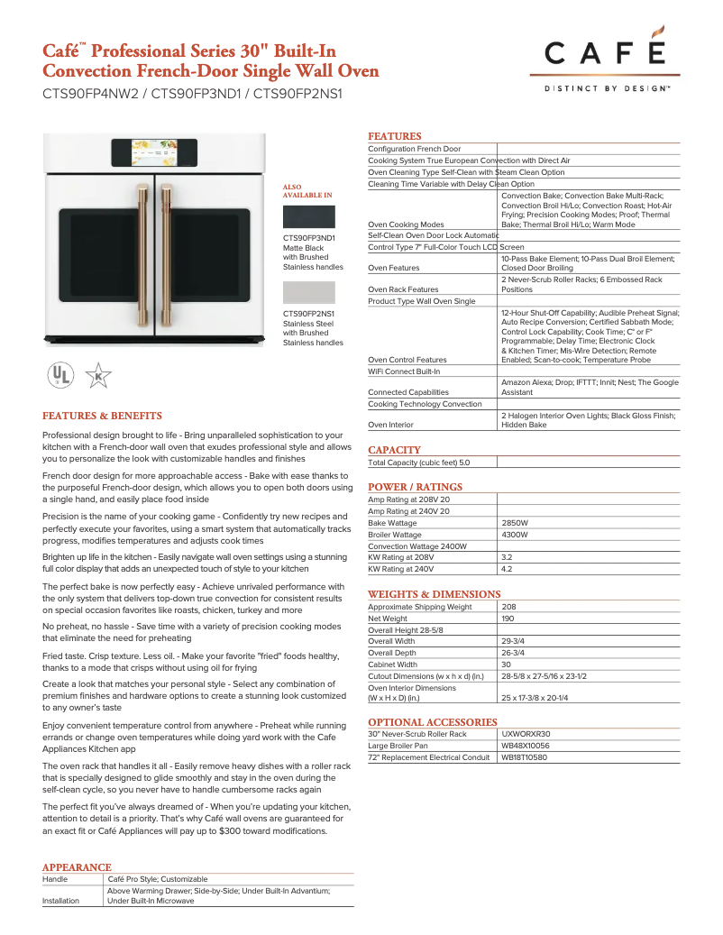 Page 1 of the manual Technical Sheet GE CTS90FP3ND1