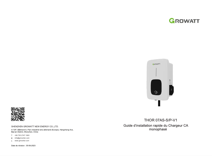 Page 1 de la notice Manuel utilisateur Growatt THOR 07AS-S