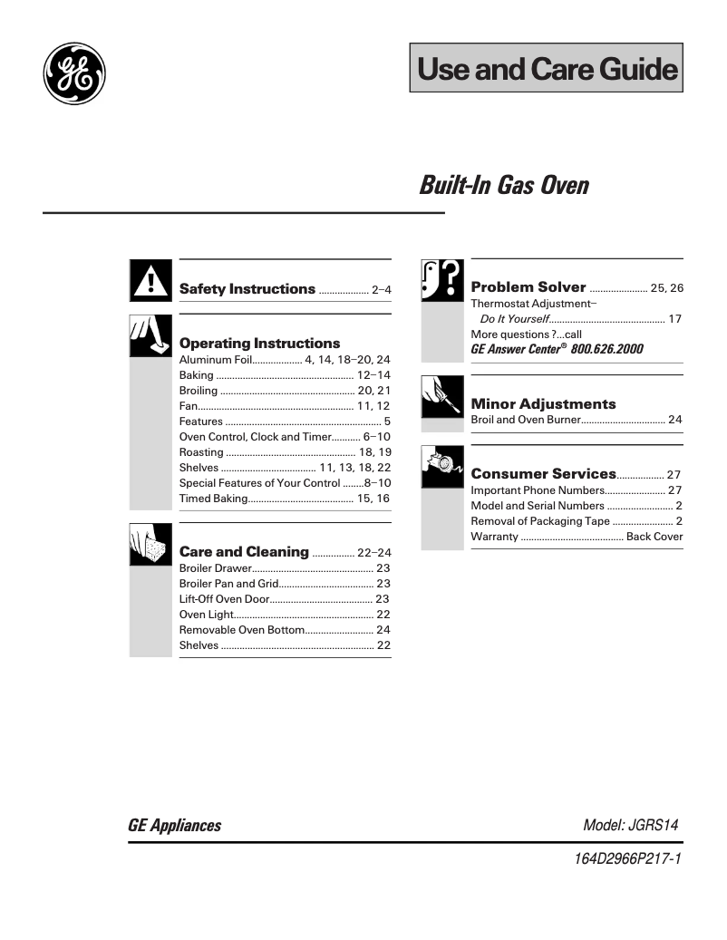 Page 1 de la notice Manuel d'utilisation et d'entretien GE JGRS14BEWBB