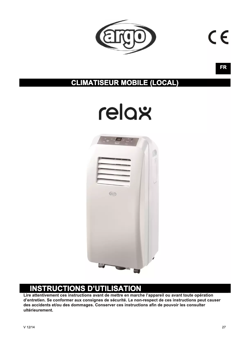 Page n°1 - Manuel utilisateur ARGO Relax