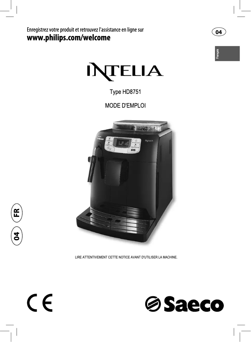 Page n°1 - Manuel utilisateur Philips Saeco Intelia H8751