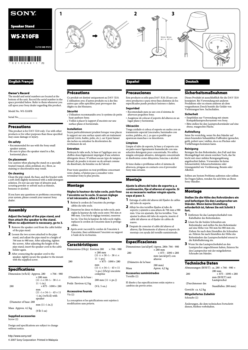 Image de la première page du manuel de l'appareil WS-X10FB