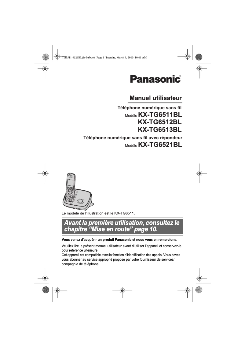 Page n°1 - Manuel utilisateur Panasonic KX-TG6521BL