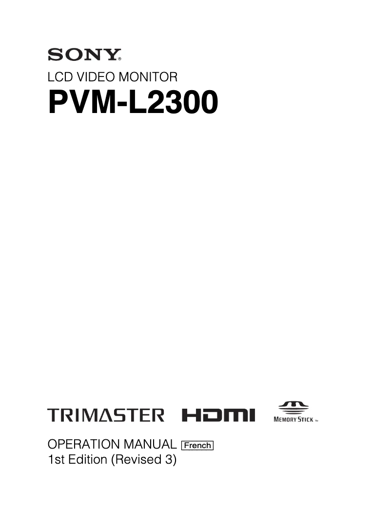 Page n°1 - Manuel utilisateur Sony PVM-L2300