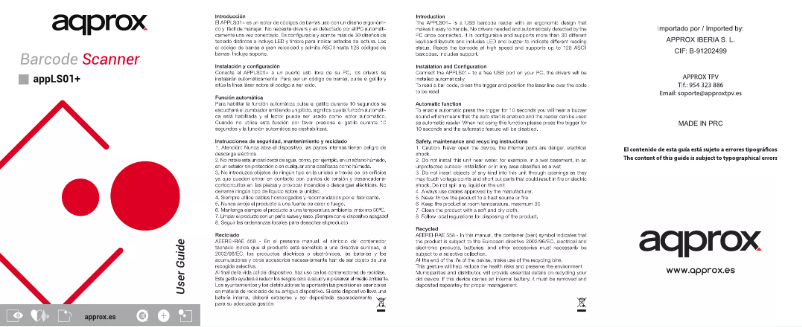 Page 1 de la notice Manuel utilisateur Approx appLS01+