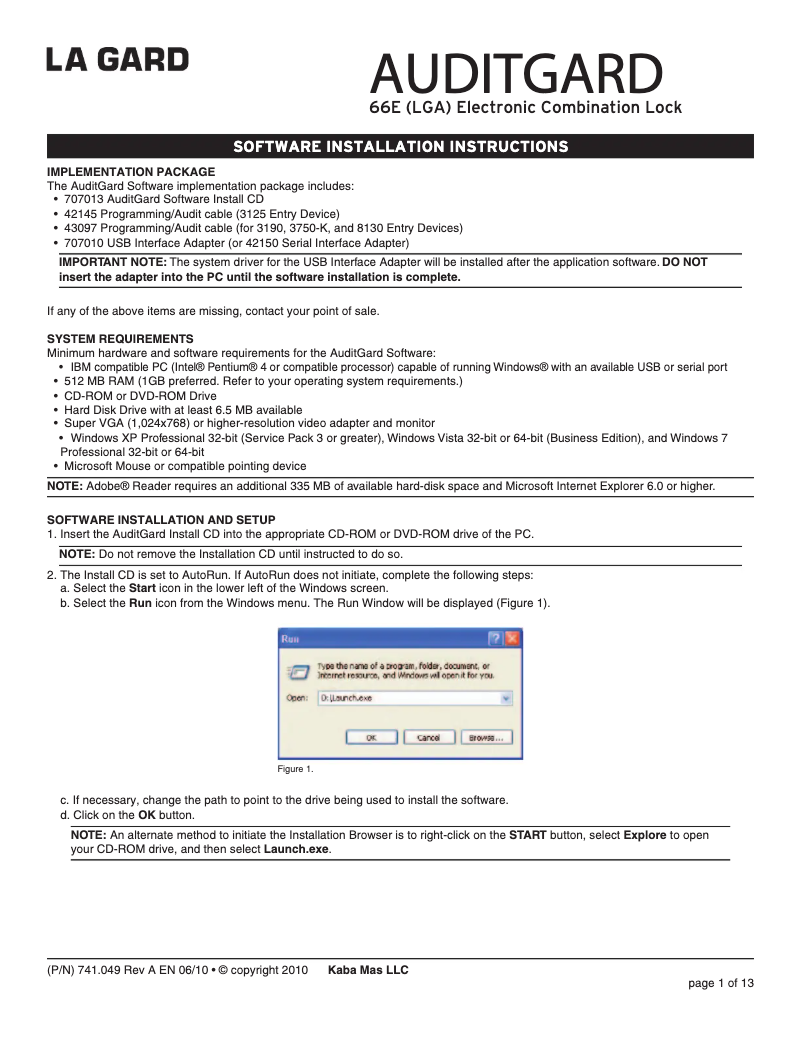 Page 1 de la notice Manuel utilisateur Dormakaba La Gard 3125
