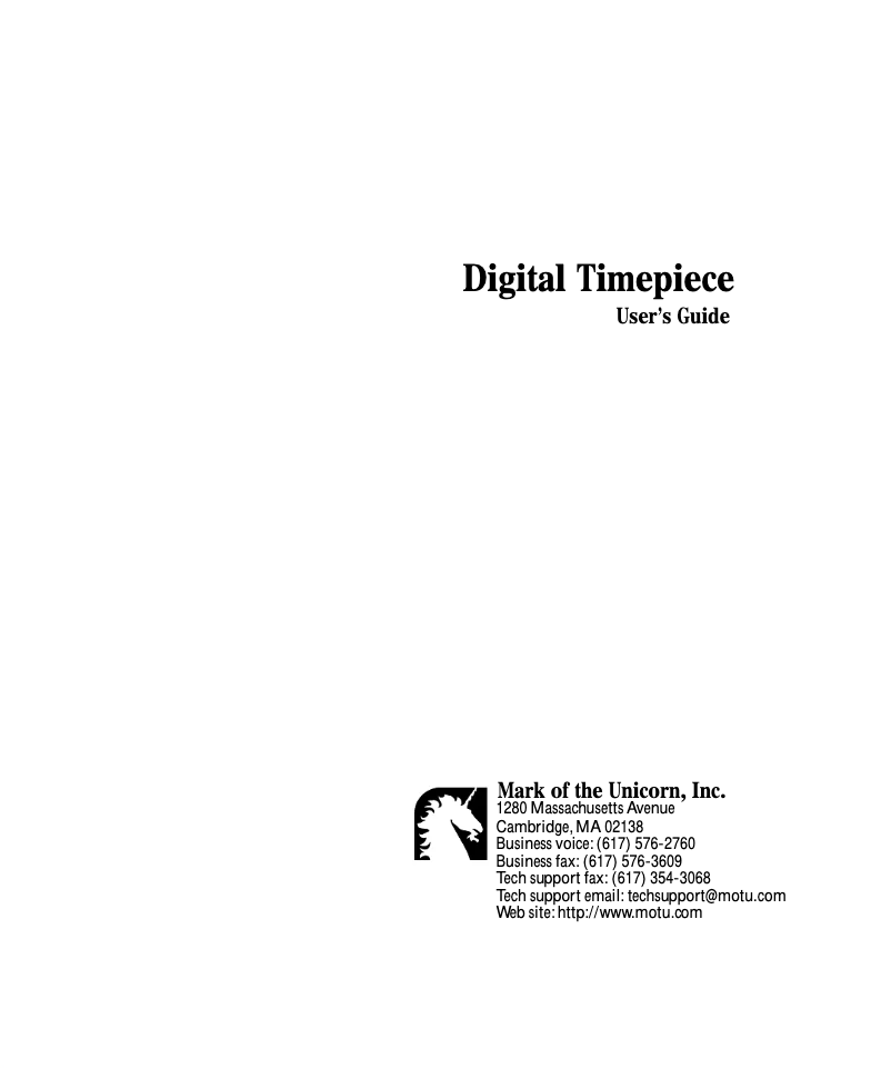 Page n°1 - Manuel utilisateur Motu Digital Timepiece
