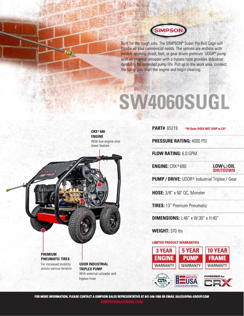 Page 1 de la notice Fiche technique Simpson SuperPro SW4060SUGL