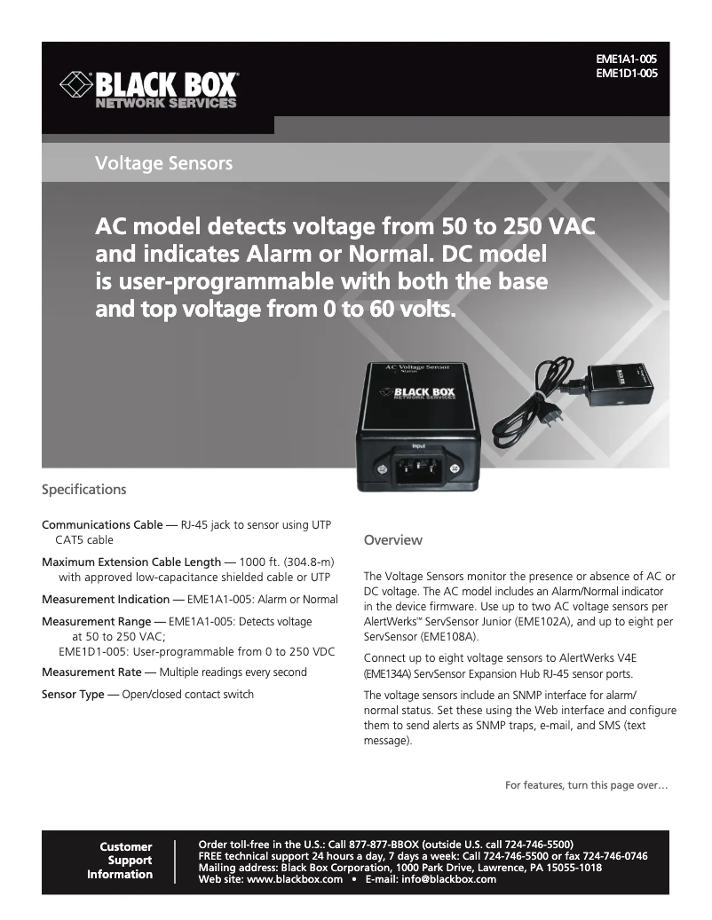 Page n°1 - Manuel utilisateur Black Box EME1A1-005