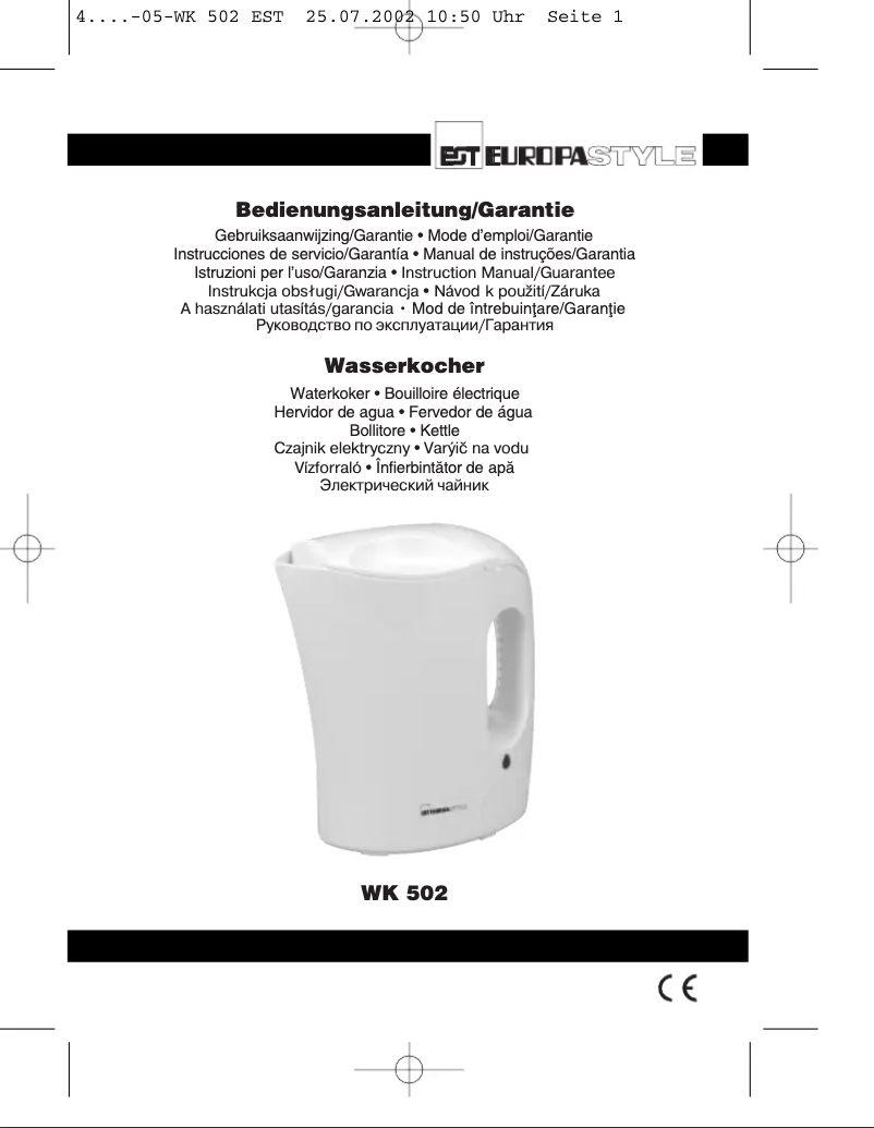 Page 1 de la notice Manuel utilisateur Clatronic WK 502