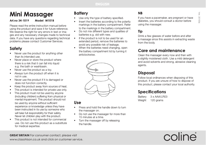 Image de la première page du manuel de l'appareil M101B