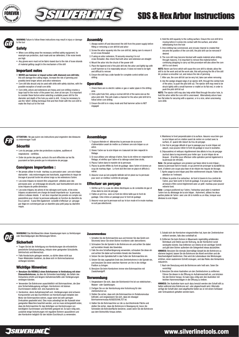 Page 1 de la notice Manuel utilisateur Silverline 124518