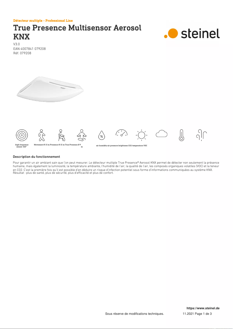 Image de la première page du manuel de l'appareil True Presence Multisensor Aerosol KNX