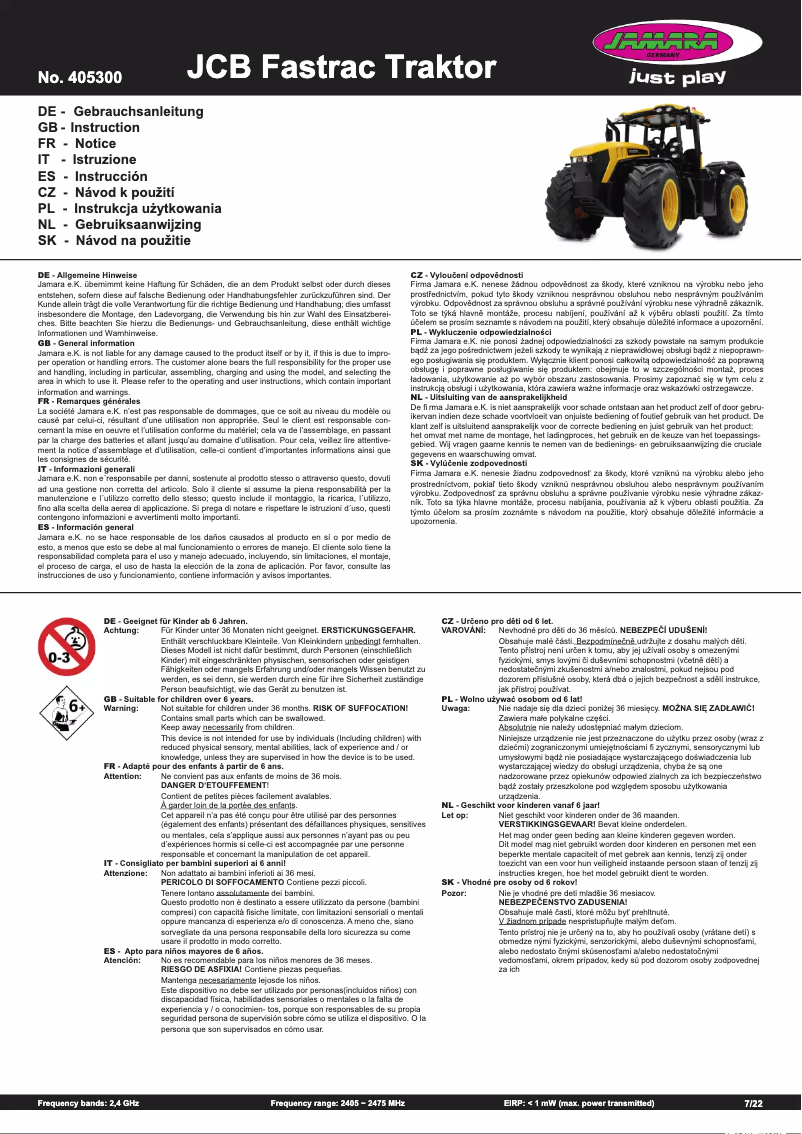 Page 1 de la notice Manuel utilisateur Jamara 405300