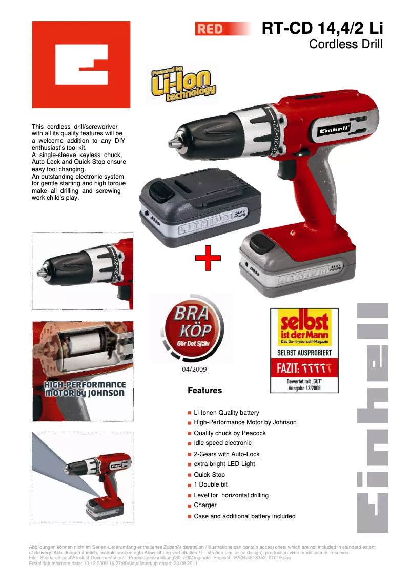 Page 1 de la notice Manuel utilisateur Einhell RT-CD 14,4/2 Li