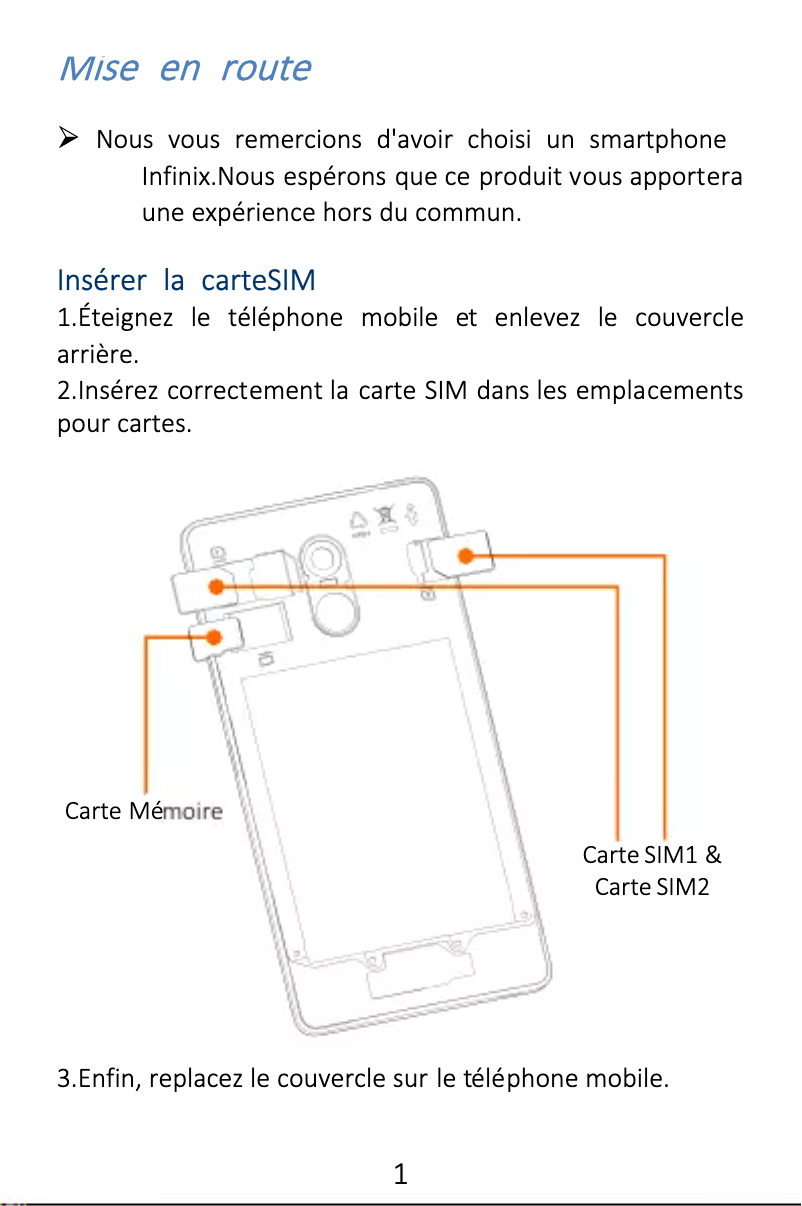 Page 1 de la notice Manuel utilisateur Infinix Hot 5