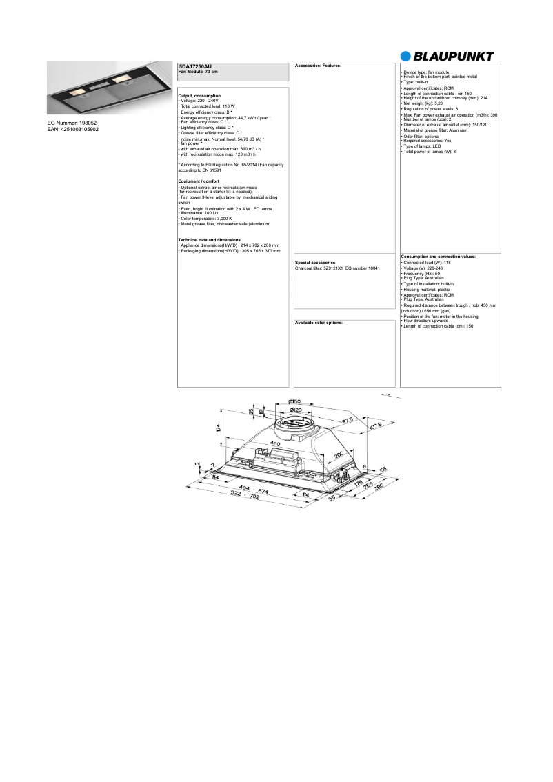 Page n°1 - Fiche technique Blaupunkt 5DA17250