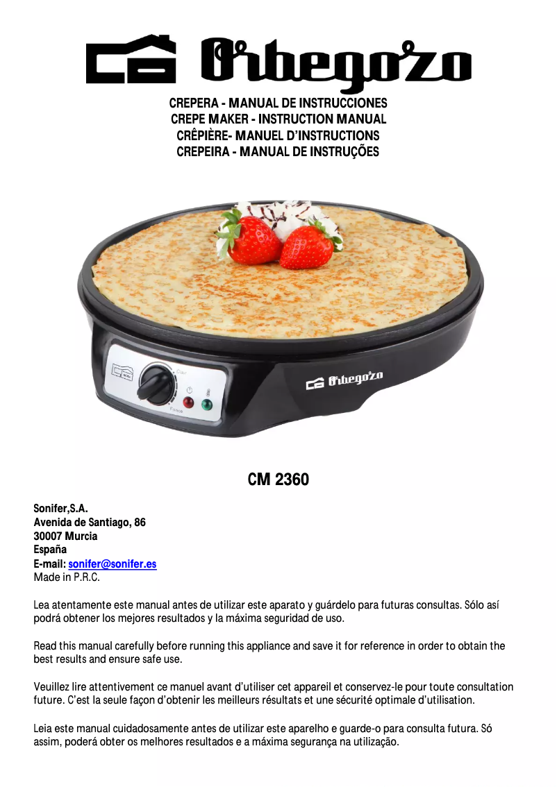 Page 1 de la notice Manuel utilisateur Orbegozo CM 2360