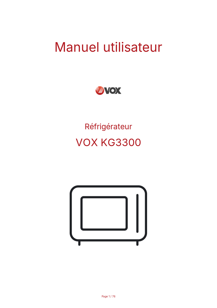 Page n°1 - Manuel utilisateur VOX KG3300