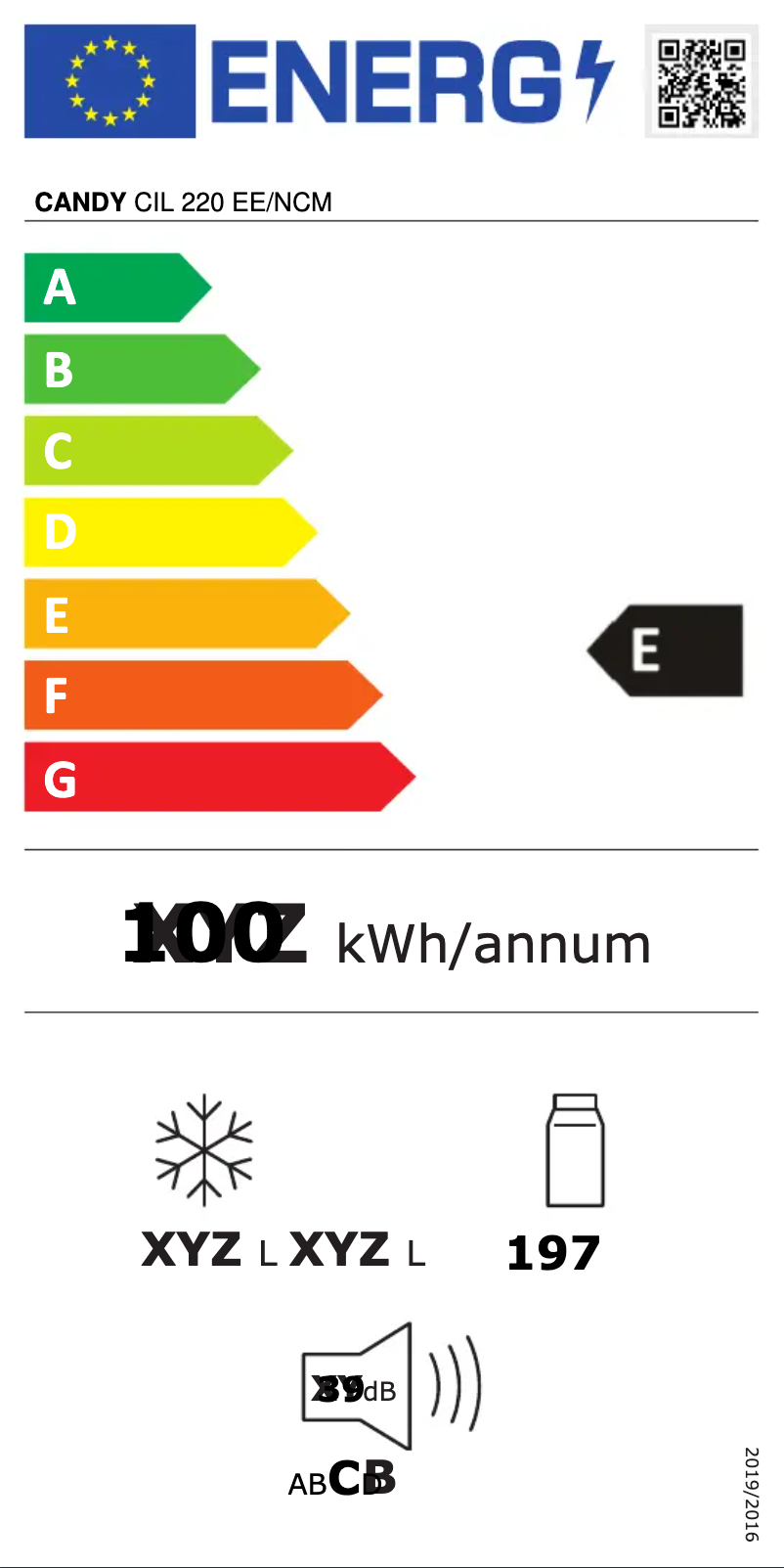 Page 1 de la notice Label énergétique Candy CIL 220 EE/NCM