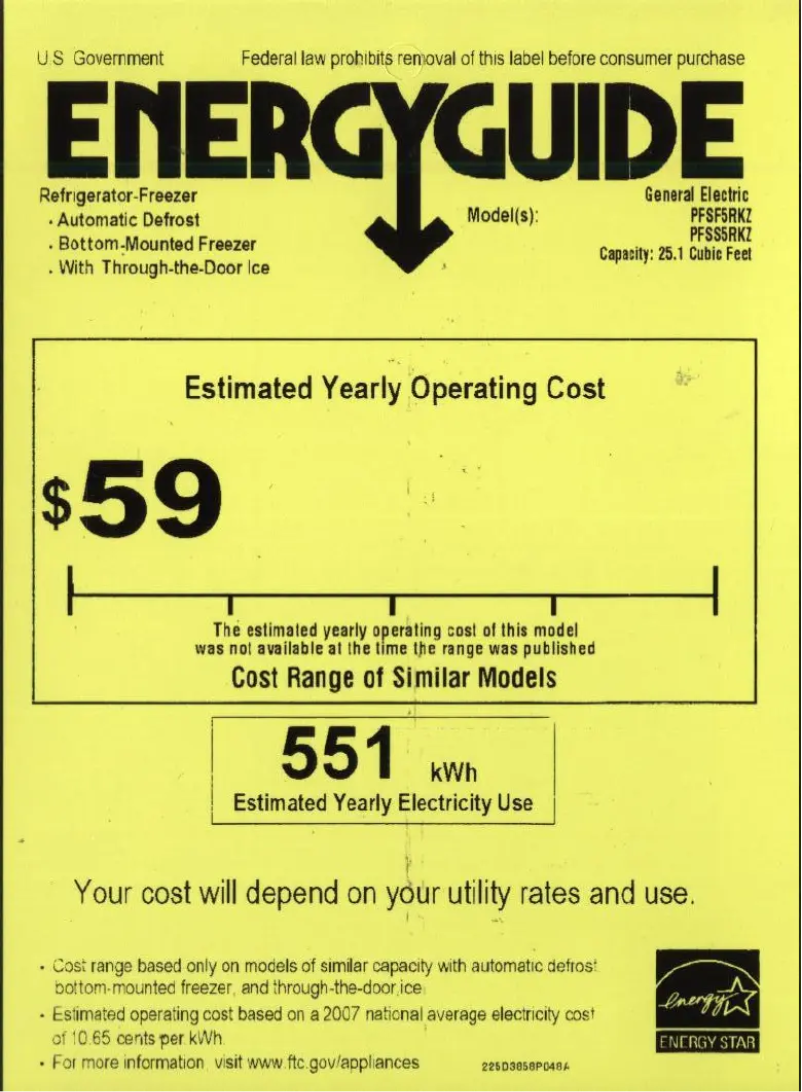 Page n°1 - Label énergétique GE PFSS5RKZSS