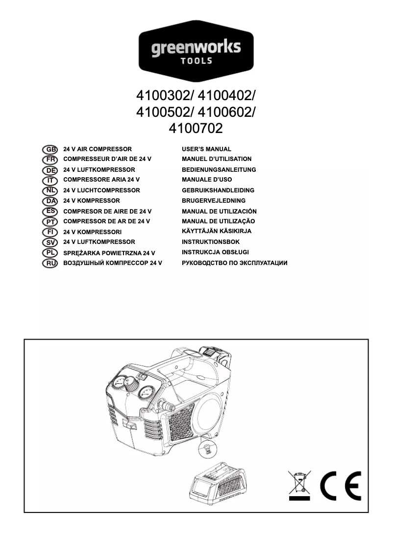 Page 1 de la notice Manuel utilisateur Greenworks G24AC