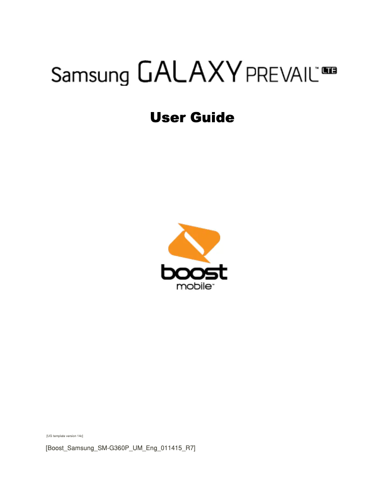 Image de la première page du manuel de l'appareil Galaxy Prevail