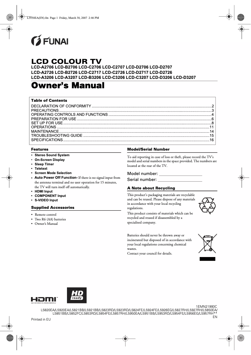Image de la première page du manuel de l'appareil LCD-D2726