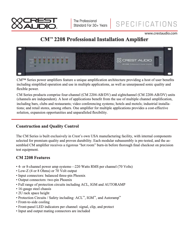 Page 1 de la notice Fiche technique Peavey CM 2208