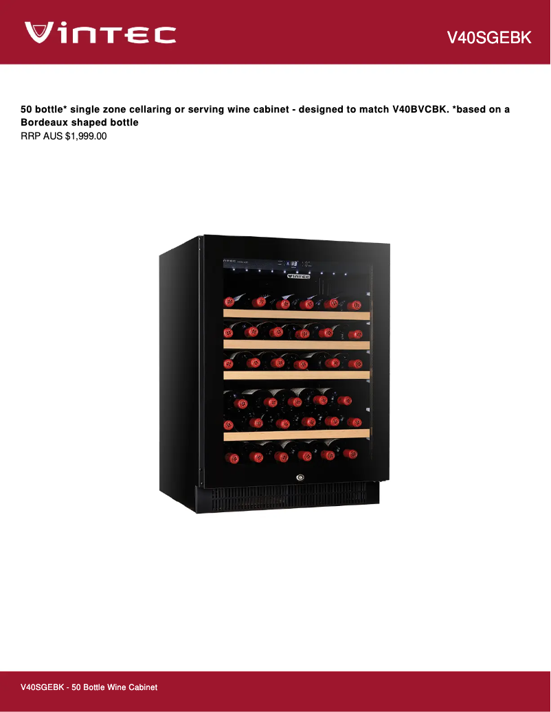 Page 1 de la notice Fiche technique Vintec V40SGEBK
