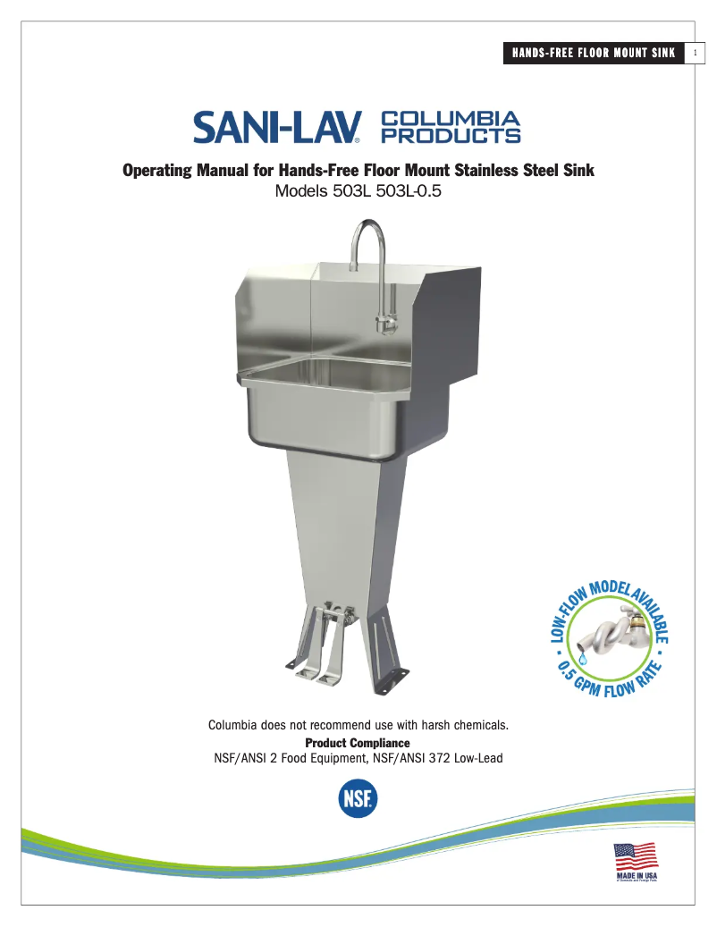 Page 1 de la notice Manuel utilisateur Sani-Lav 503L