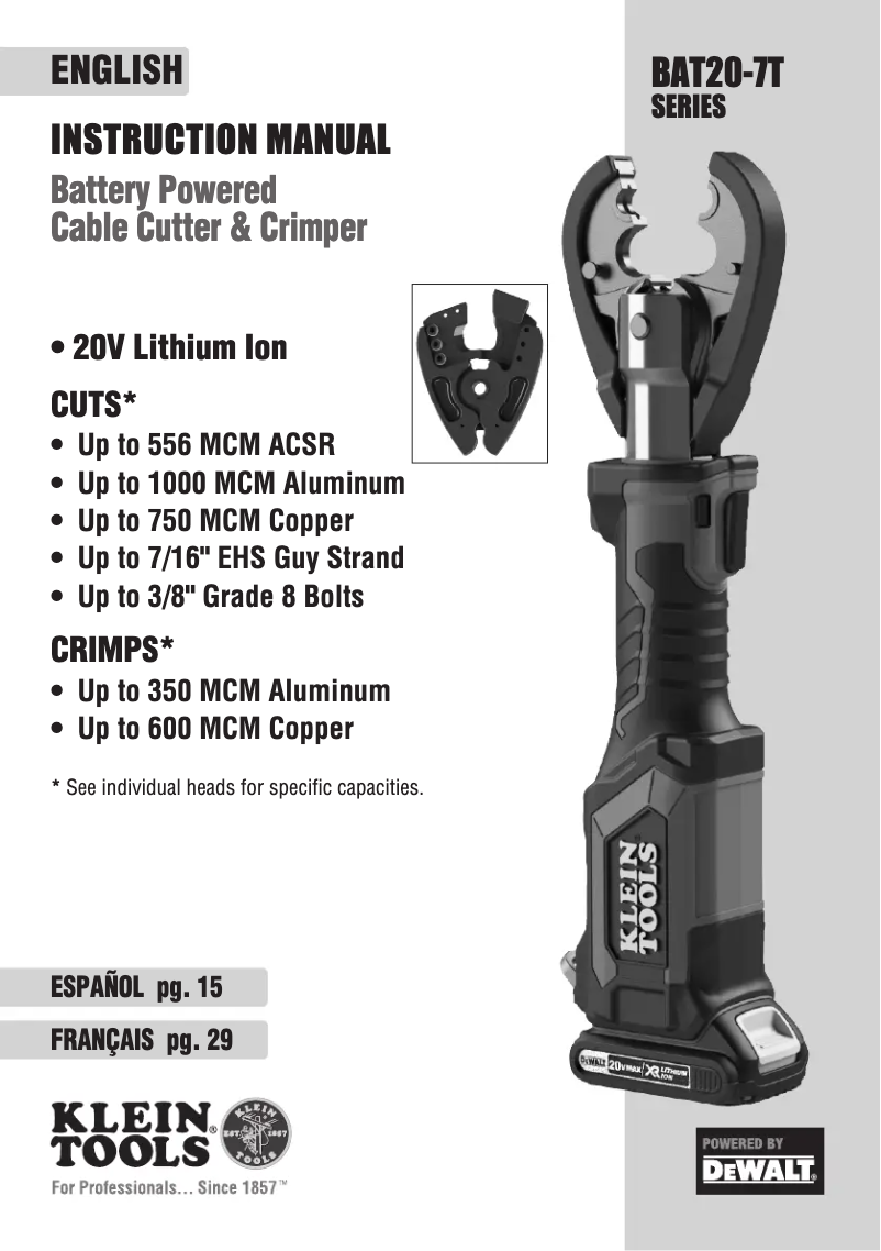 Page n°1 - Manuel utilisateur Klein Tools BAT20-7T14