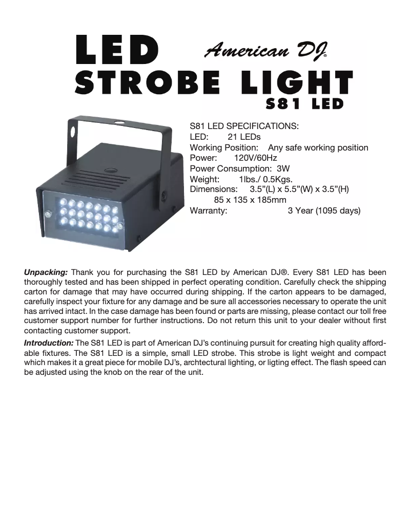 Página 1 del manual Manual de usuario American DJ S-81 LED