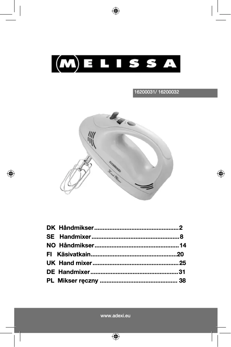 Page 1 de la notice Manuel utilisateur Melissa 16200032