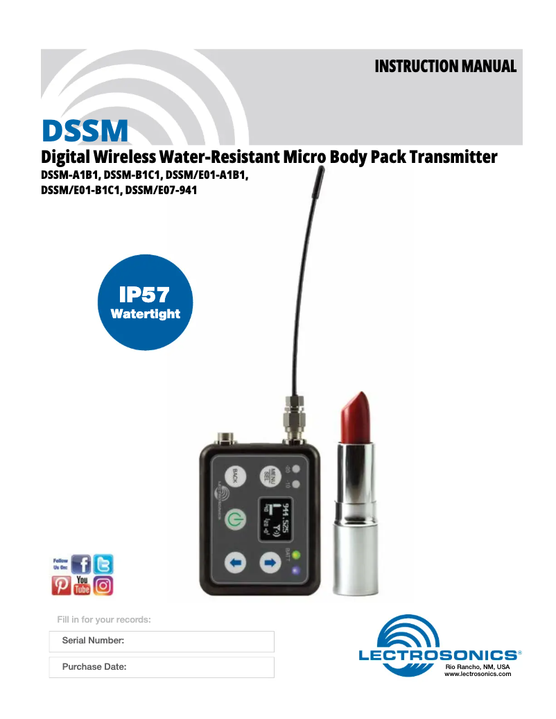Page n°1 - Manuel utilisateur Lectrosonics DSSM