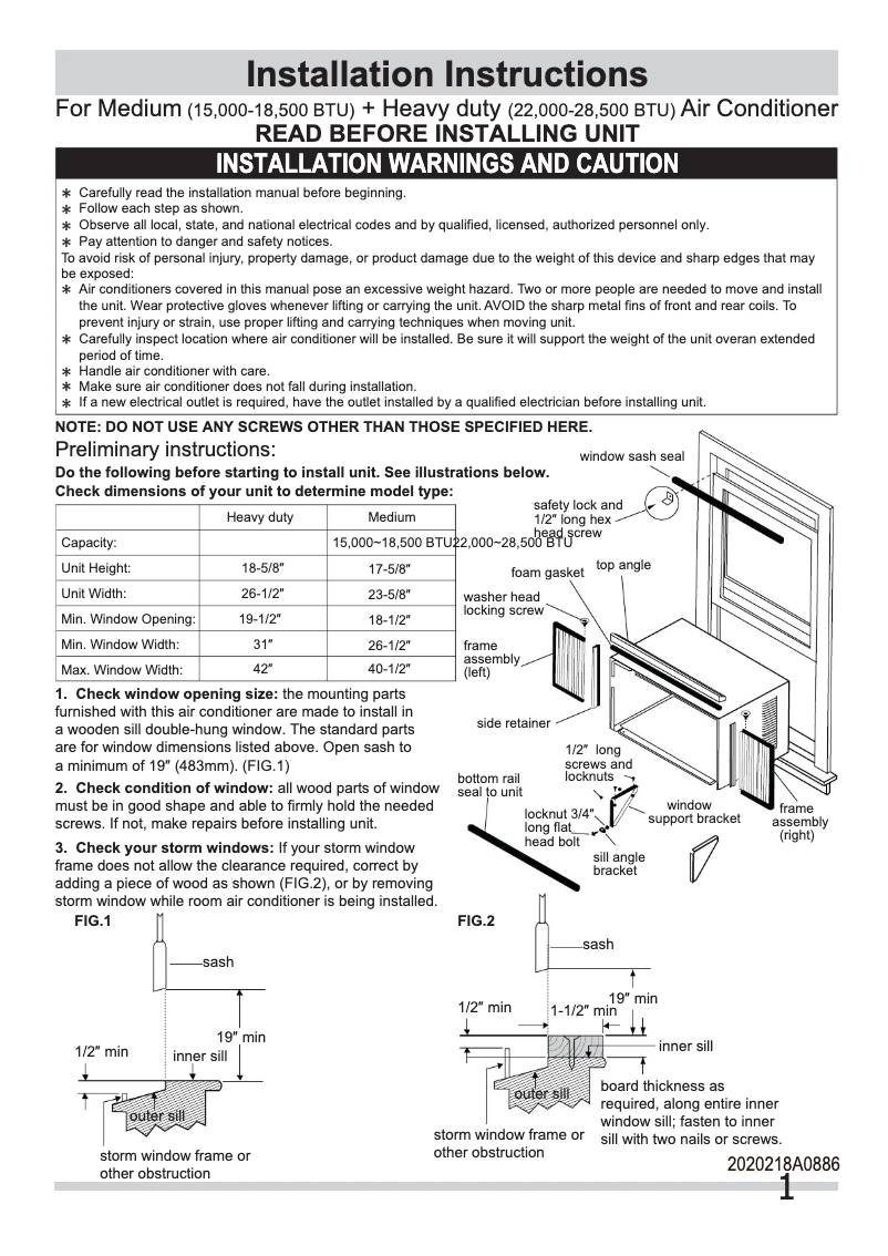 Page 1 de la notice Guide d'installation Frigidaire FRA183MT2