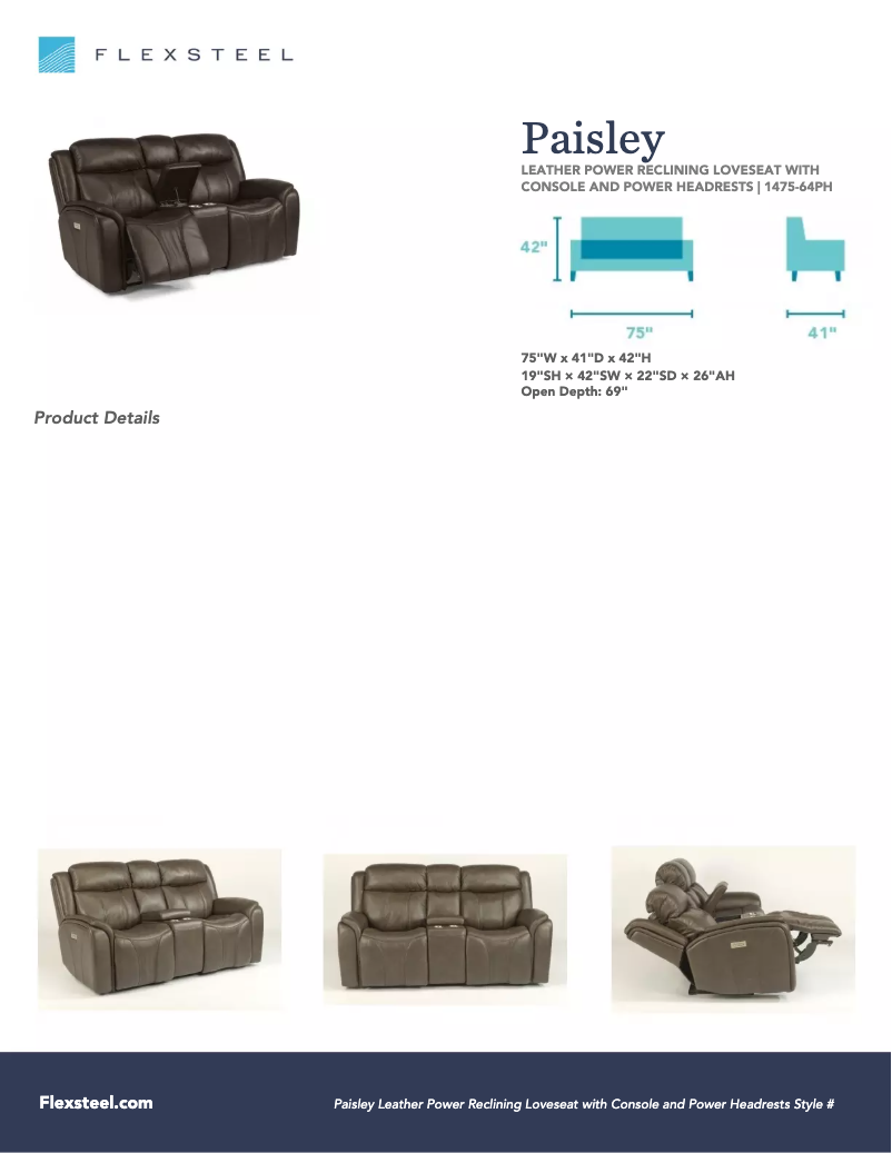 Page n°1 - Manuel utilisateur Flexsteel Paisley 1475-64PH