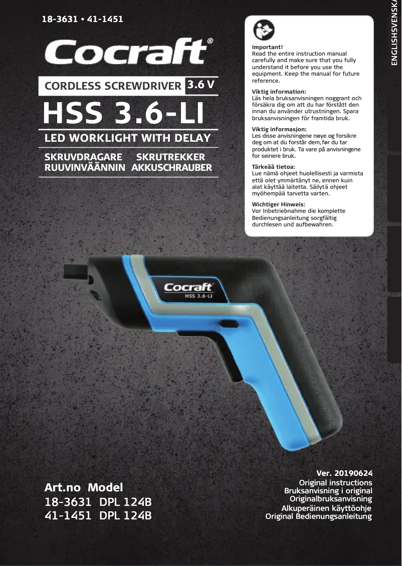 Page 1 de la notice Manuel utilisateur Cocraft HSS 3,6-LI