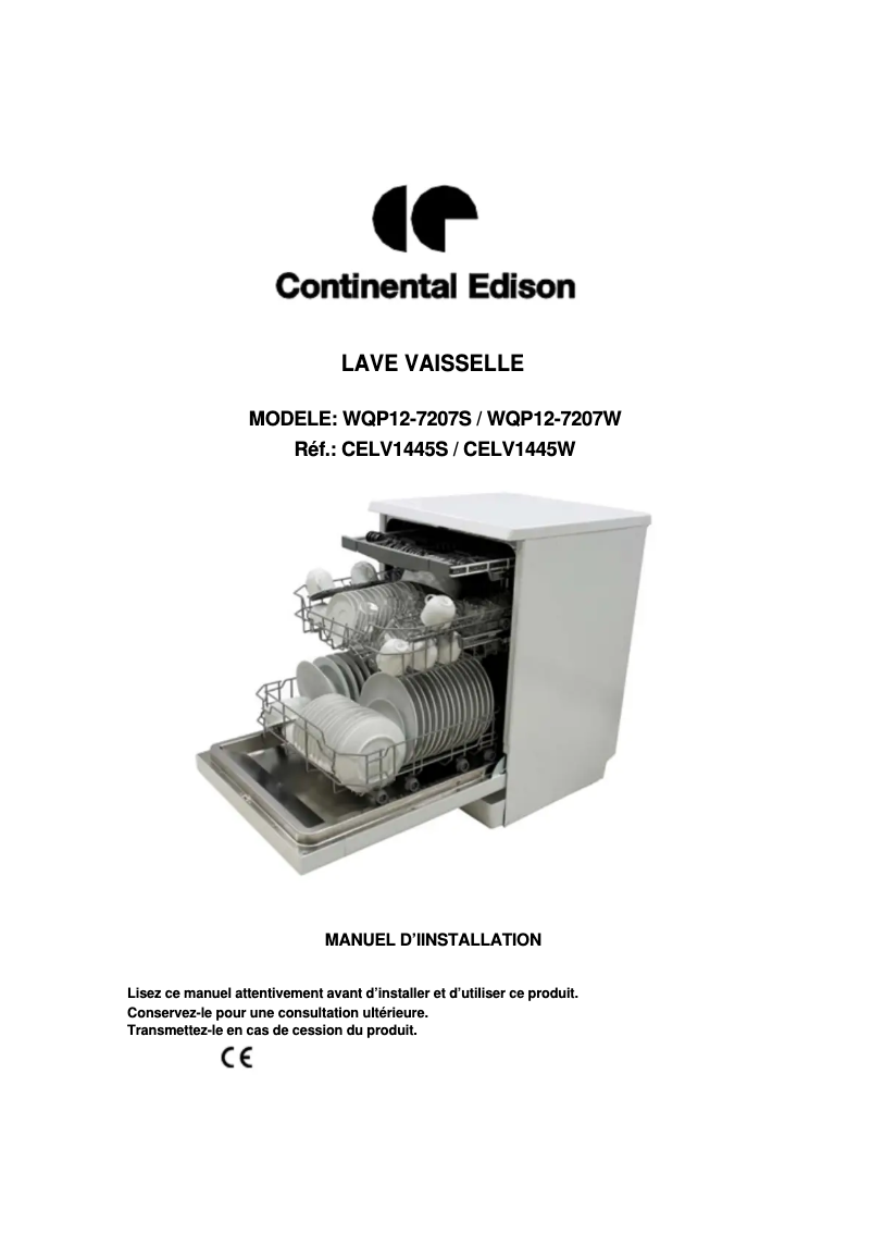 Page n°1 - Manuel utilisateur Continental Edison CELV1445S
