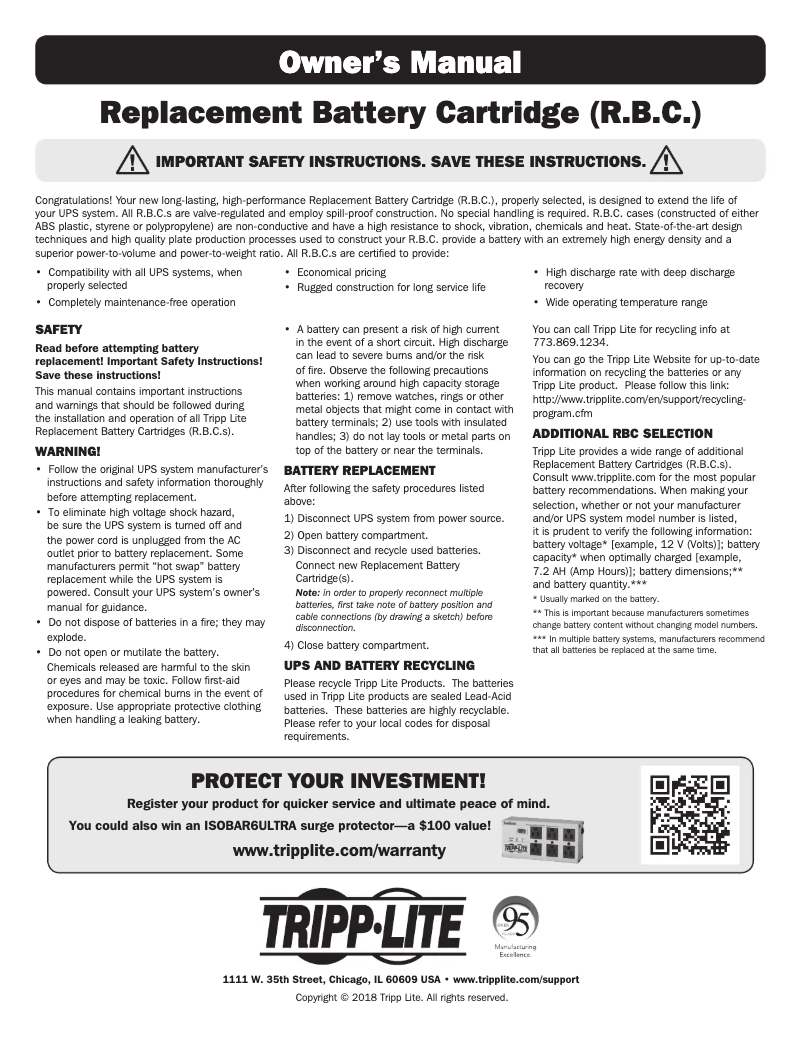 Page 1 de la notice Manuel utilisateur Tripp Lite RBC48S