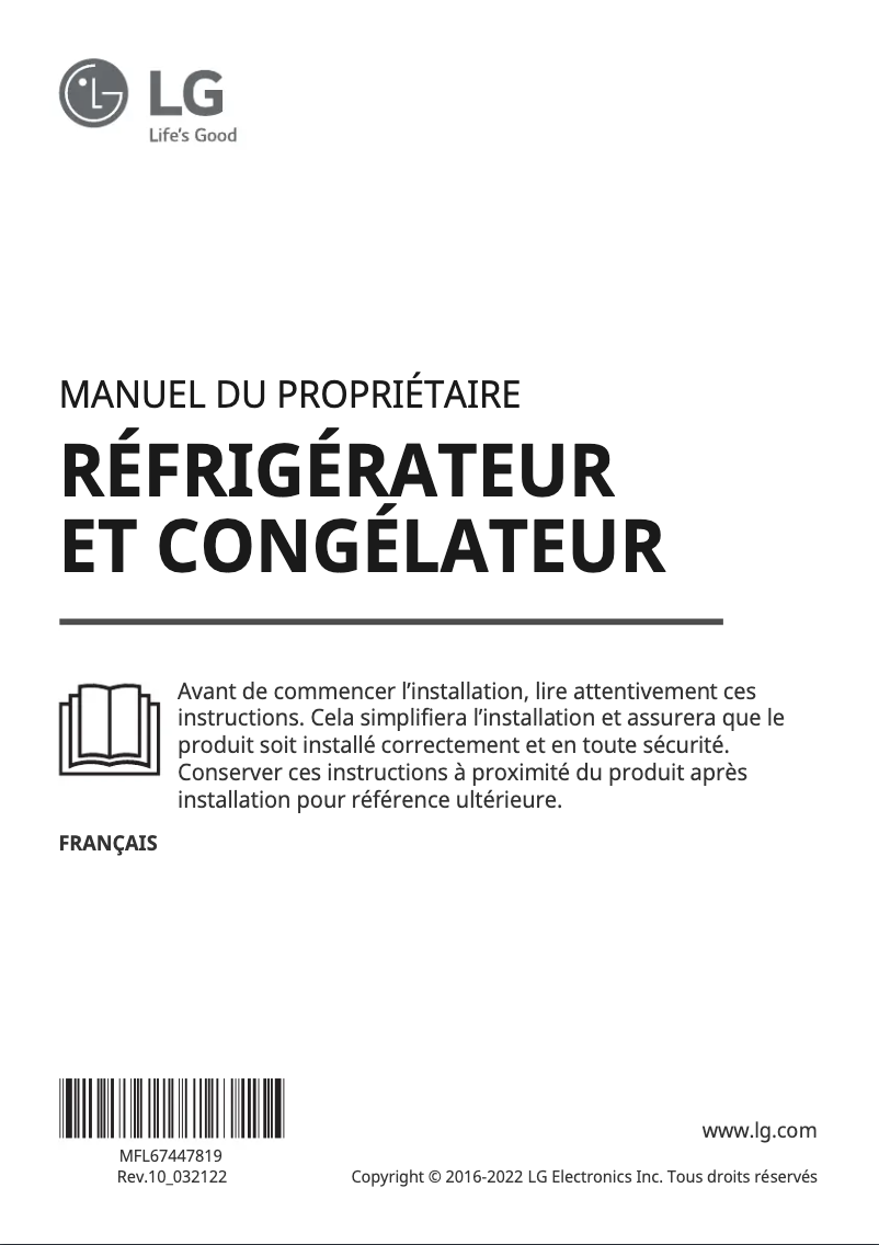 Page 1 de la notice Manuel utilisateur LG GSJ761SWZE