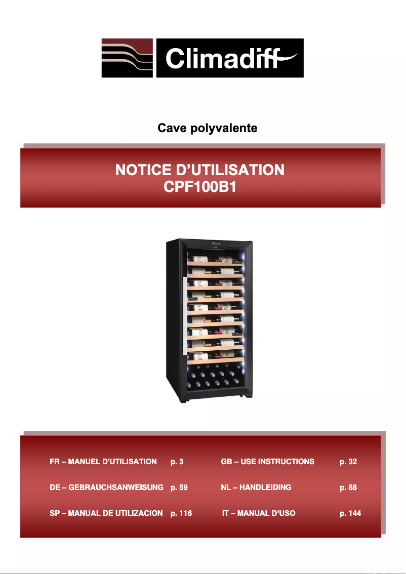 Page n°1 - Manuel utilisateur Climadiff CPF100B1