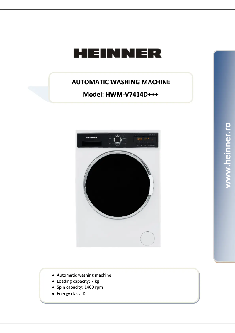 Image de la première page du manuel de l'appareil HWM-V7414D+++