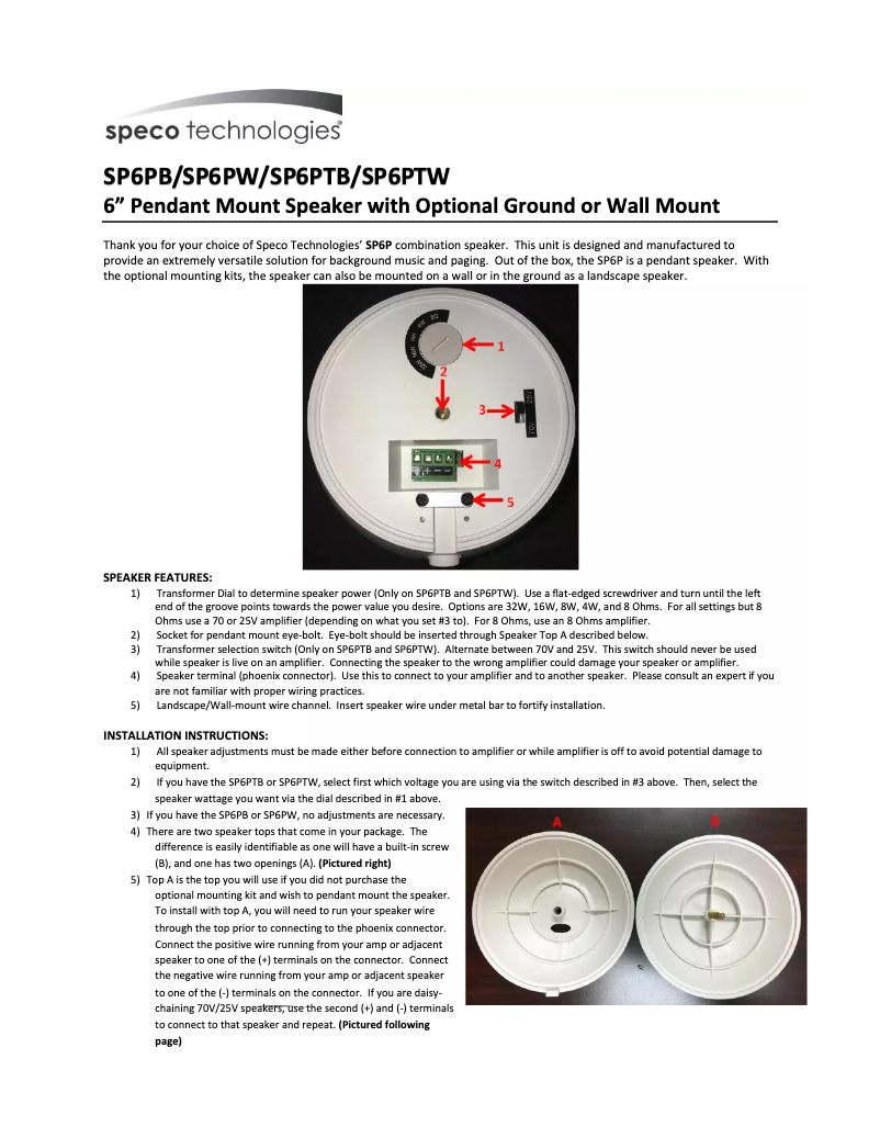 Page 1 de la notice Manuel utilisateur Speco Technologies SP6PTB