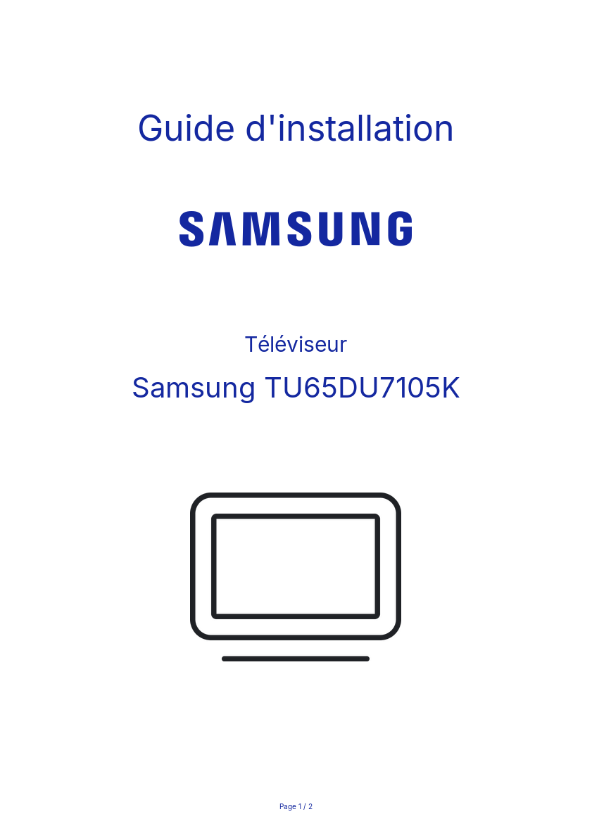 Page n°1 - Guide d'installation Samsung TU65DU7105K