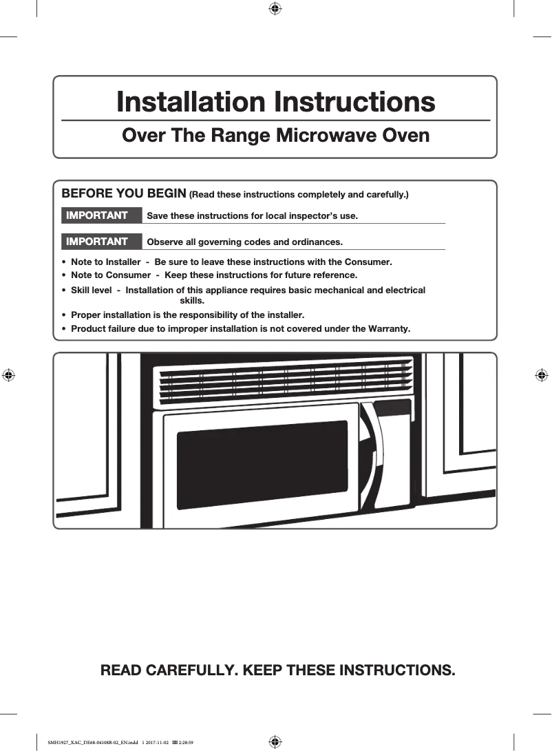 Page n°1 - Guide d'installation Samsung ME21H9900AS